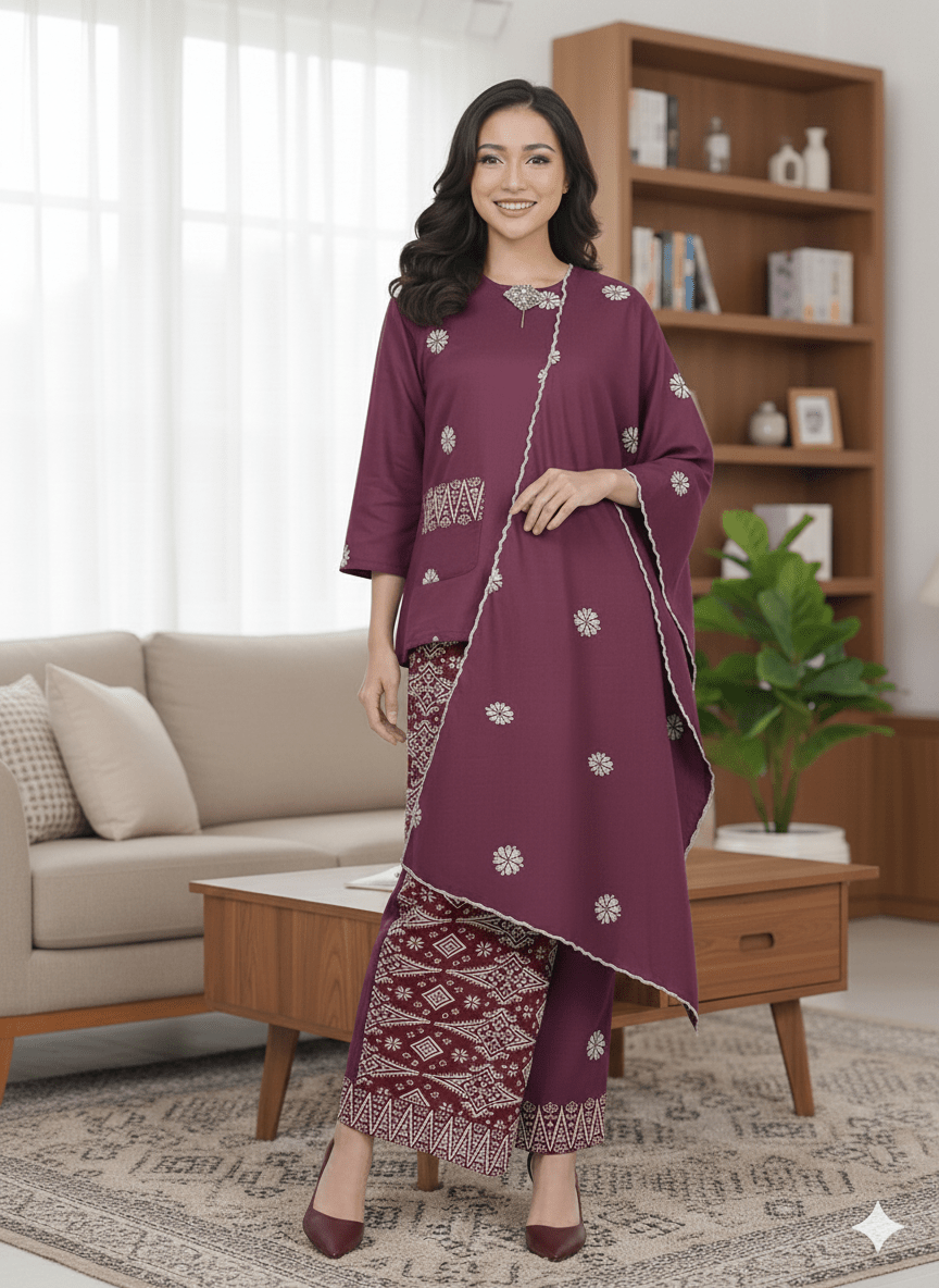 Kurung Kedah Pocket Free Selendang - Xs to 12xl - songketexclusive