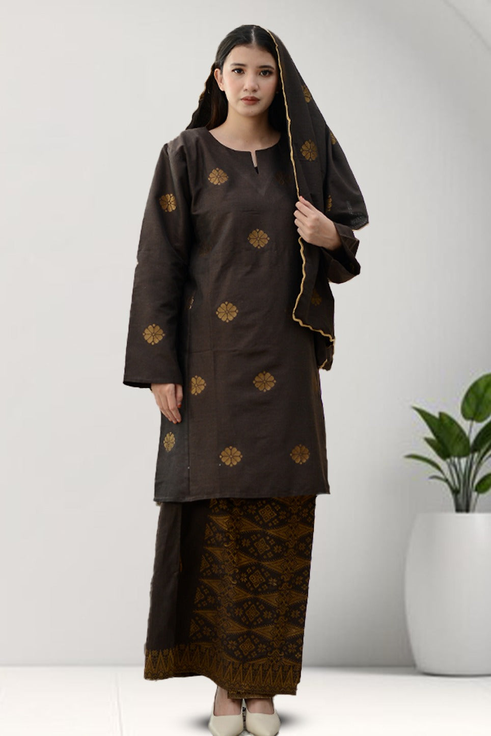 Kurung Pahang Sekali Selendang – 100% Cotton Bunga Tabur (2xl-6xl)