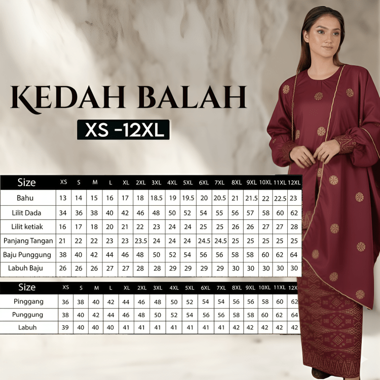 Baju Kedah Balah Free Selendang - Xs to 10Xl - songketexclusive