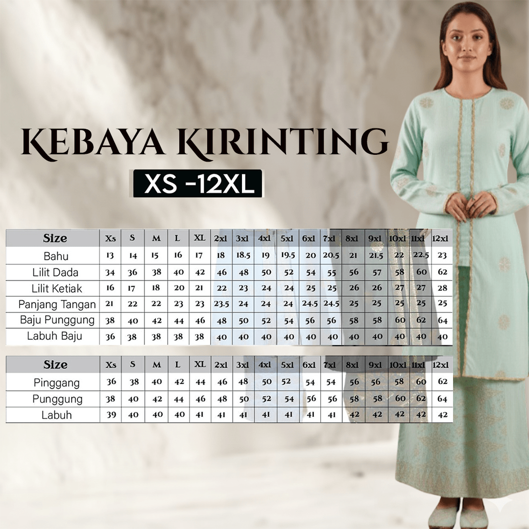Exclusive Kebaya Kirinting Free Selendang - Xs to 8Xl - songketexclusive