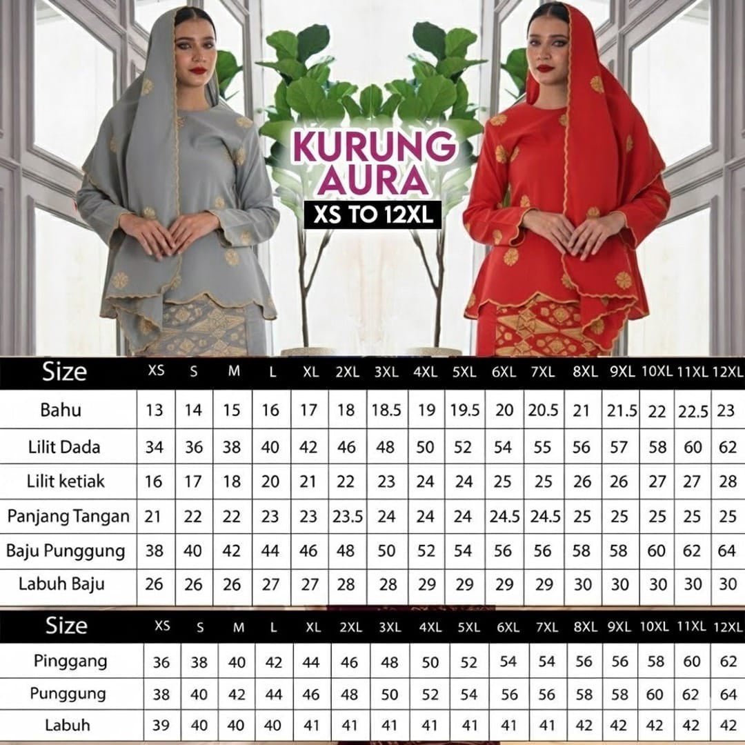 Kurung Aura Sekali Selendang - New In Kurung Family - Xs to 12xl - songketexclusive