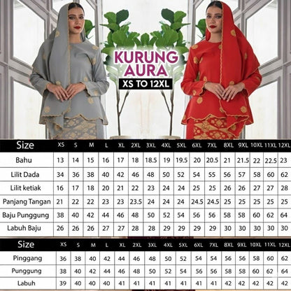 Kurung Aura Sekali Selendang - New In Kurung Family - Xs to 12xl - songketexclusive