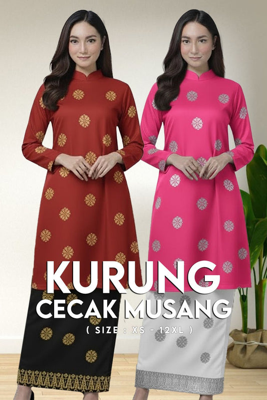 Kurung Cecak Musang - Two Tone New Kurung Family - songketexclusive