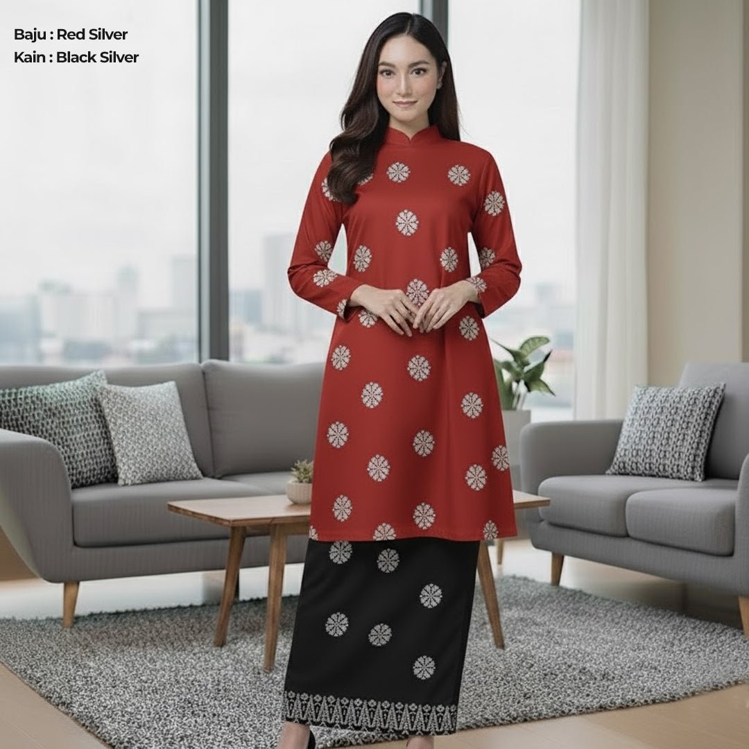 Kurung Cecak Musang - Two Tone New Kurung Family - songketexclusive