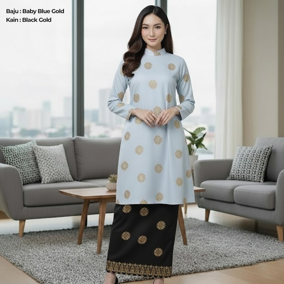 Kurung Cecak Musang - Two Tone New Kurung Family - songketexclusive