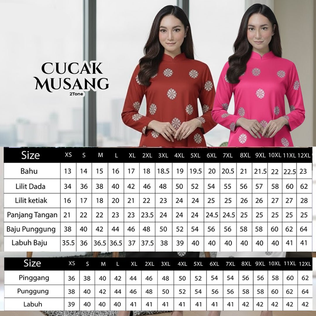 Kurung Cecak Musang - Two Tone New Kurung Family - songketexclusive