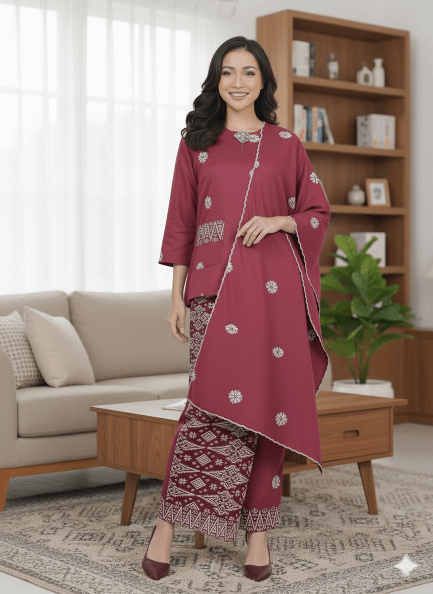 Kurung Kedah Pocket Free Selendang - Xs to 12xl - songketexclusive
