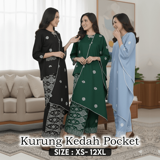 Kurung Kedah Pocket Free Selendang - Xs to 12xl - songketexclusive