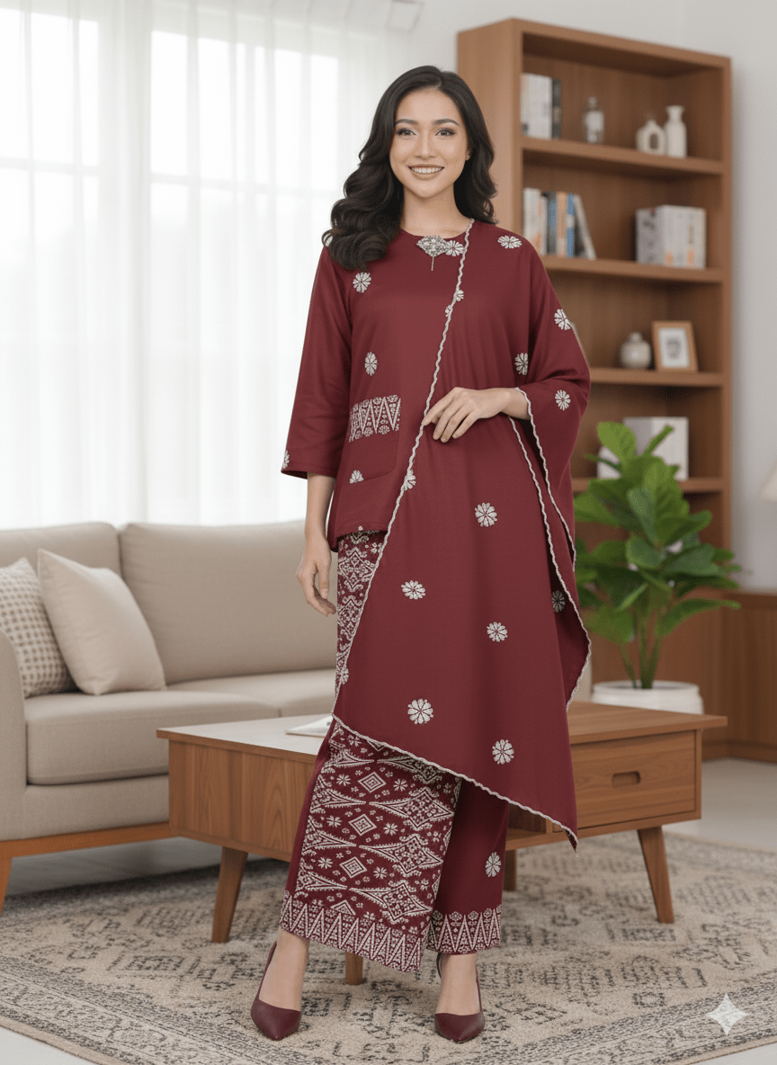 Kurung Kedah Pocket Free Selendang - Xs to 12xl - songketexclusive